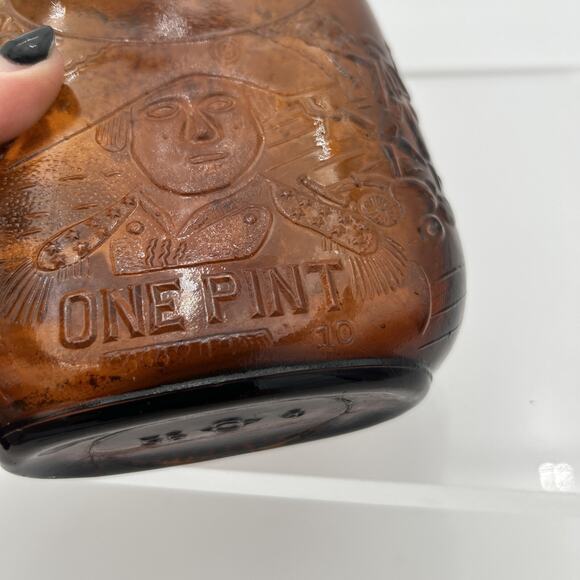 Vintage Amber Brown Bottle Embossed John Paul Jones 1 Pint Whiskey Flask 7.5” - Picture 14 of 16